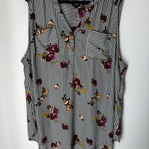 torrid | Black White Striped Sleeveless Floral Blouse 4X